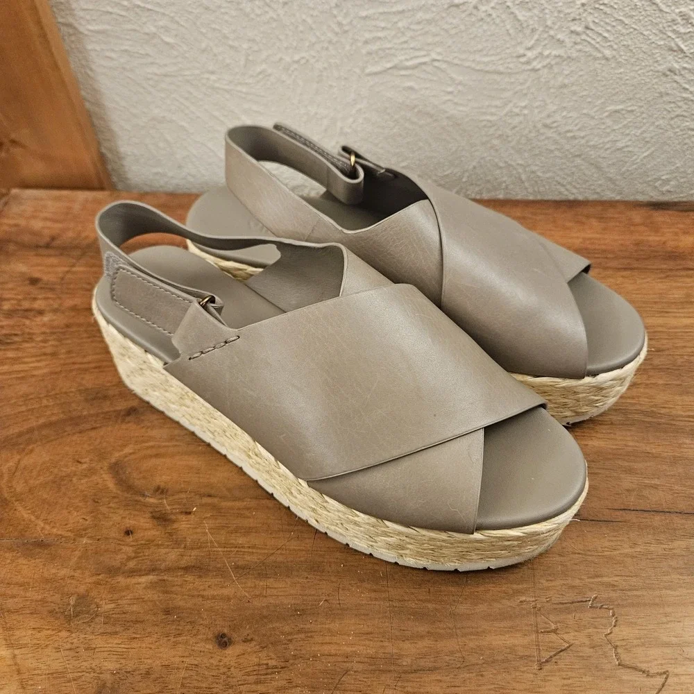 Vince Women's Jesson Platform Espadrille Sandals US Size 6M EUR Size 36 Gray Tan